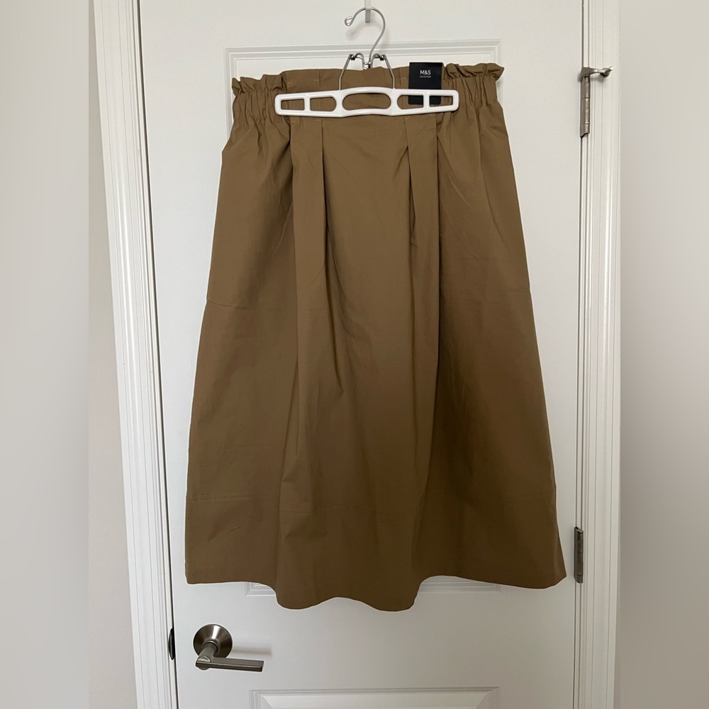 Marks & Spencer Khaki Brown Midi A-Line Skirt with Tie Front